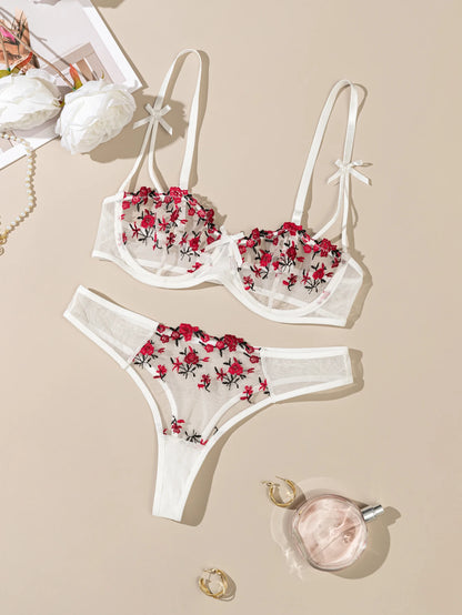 Nuit belle femmes Sexy 2 pièces broderie florale sous-vêtements Sexy lingerie érotique ensemble de sous-vêtements