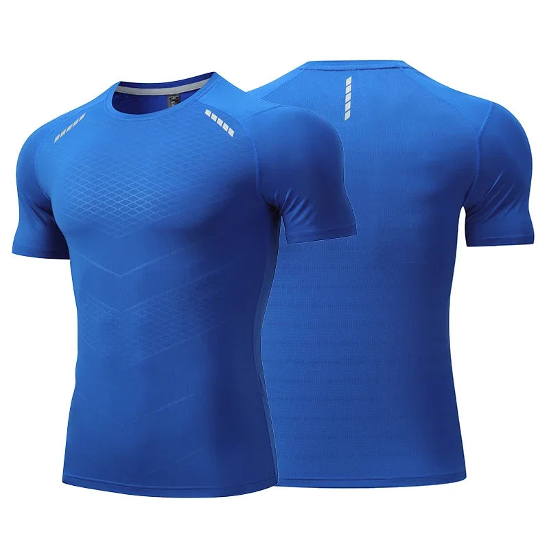 Hommes mince glace soie hauts course à manches courtes sport T-shirt gymnase Fitness entraînement musculaire sweat sec ajustement serré survêtements