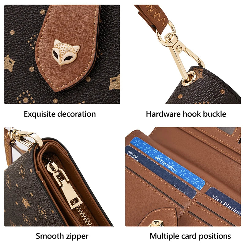 FOXER femmes Long portefeuille carte et porte-passeport élégant pochette dame monogramme PVC avec bracelet sac de téléphone portable femme porte-monnaie