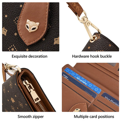 FOXER femmes Long portefeuille carte et porte-passeport élégant pochette dame monogramme PVC avec bracelet sac de téléphone portable femme porte-monnaie
