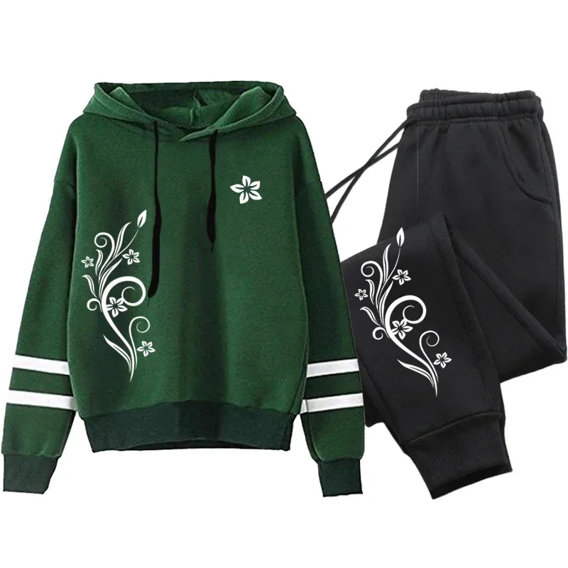 Qualité femmes survêtement quotidien en plein air automne hiver sweats à capuche décontracté une pièce rayure sweat et pantalons de survêtement confort Jogging