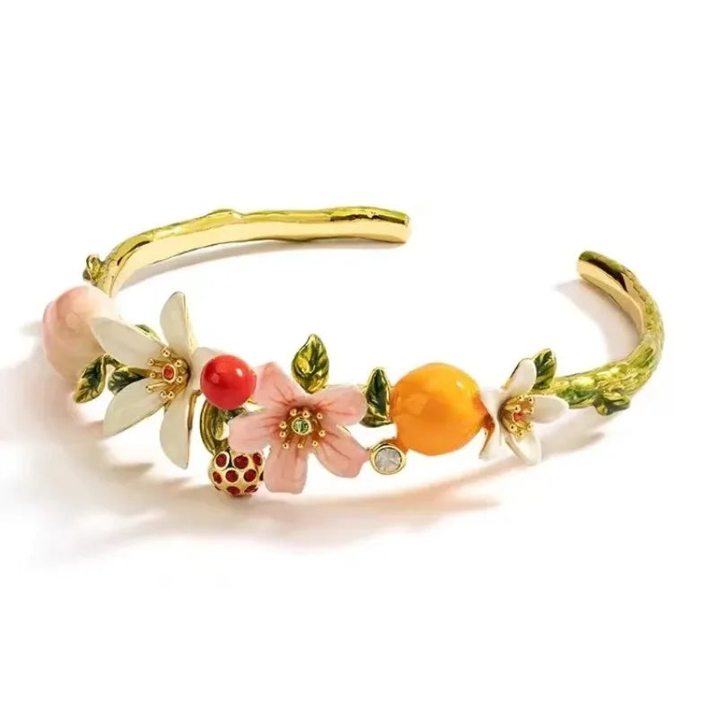 Bracelet de Style français pour femmes, fait à la main, série de fruits et fleurs, en émail, réglable, cadeau d'anniversaire, bijoux de fête de vacances