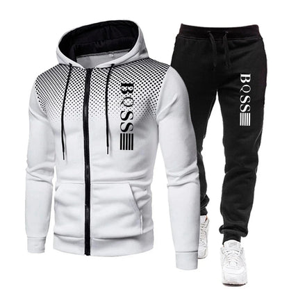 Mode imprimé survêtement pour hommes fermeture éclair sweat à capuche et pantalons de survêtement deux pièces costumes mâle décontracté Fitness Jogging ensembles de sport