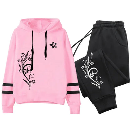 Qualité femmes survêtement quotidien en plein air automne hiver sweats à capuche décontracté une pièce rayure sweat et pantalons de survêtement confort Jogging