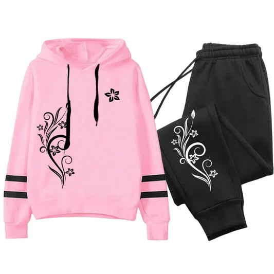 Qualité femmes survêtement quotidien en plein air automne hiver sweats à capuche décontracté une pièce rayure sweat et pantalons de survêtement confort Jogging