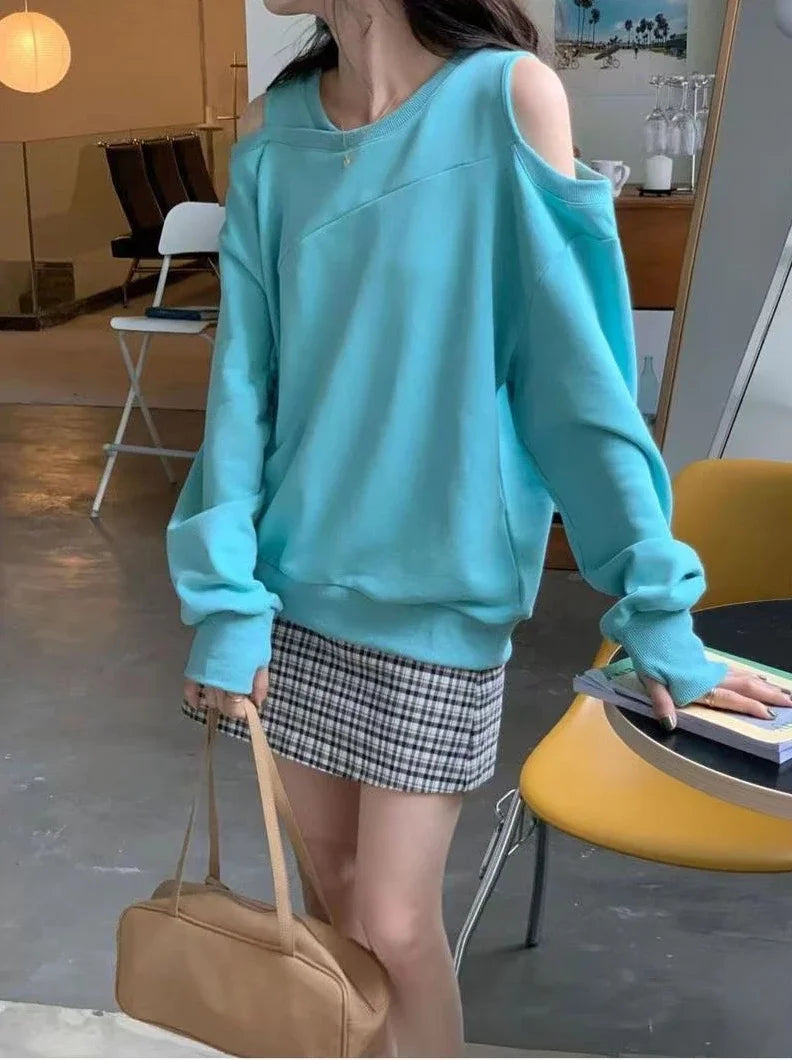 Femme T-shirt rouge Sexy vêtements ample haut uni pour les femmes épaules nues 2025 vieux Simple pas cher T-shirt élégant Original Xxl Emo T-shirt