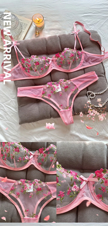 Nuit belle femmes Sexy 2 pièces broderie florale sous-vêtements Sexy lingerie érotique ensemble de sous-vêtements