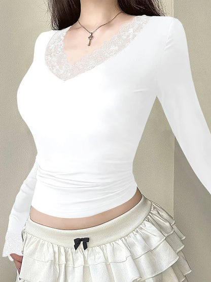 T-shirt femme nouveau Streetwear printemps mode décontracté mince T-shirt élégant femme Sexy noir dame polyvalent tricoté t-shirts vêtements