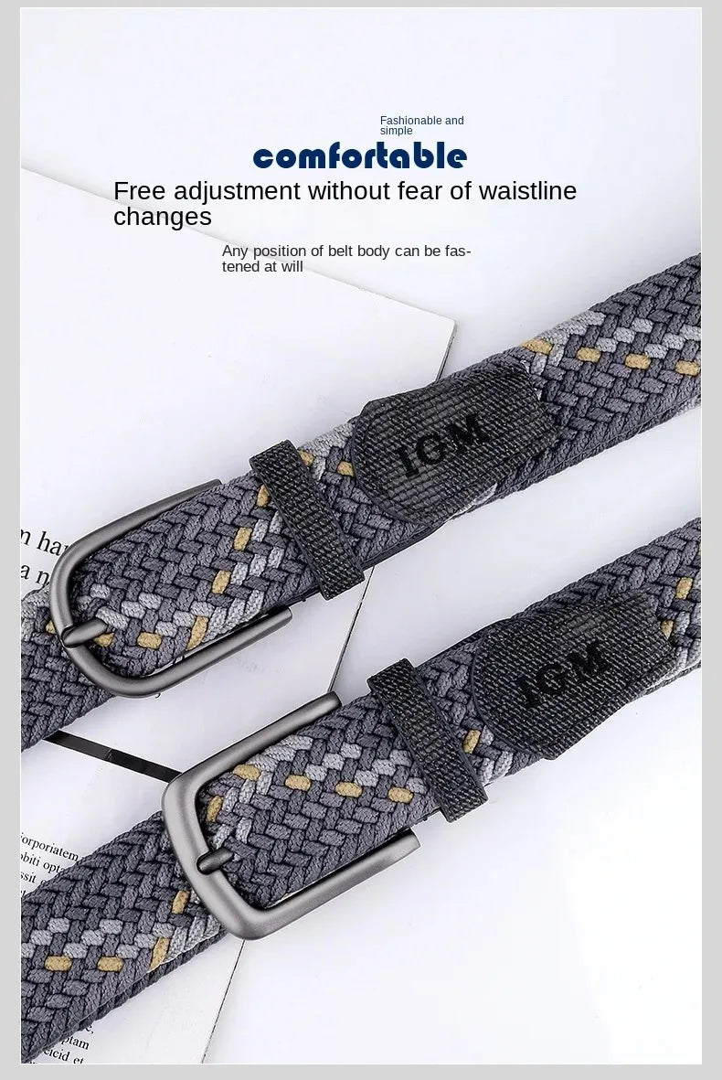 Ceinture en toile tissée pour hommes, tout élastique, extensible, pour garçons, jeunes pantalons polyvalents, Jeans, ceinture à la mode boutonnée