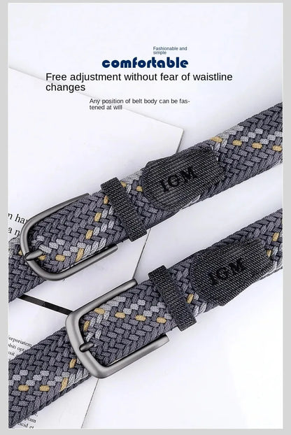 Ceinture en toile tissée pour hommes, tout élastique, extensible, pour garçons, jeunes pantalons polyvalents, Jeans, ceinture à la mode boutonnée