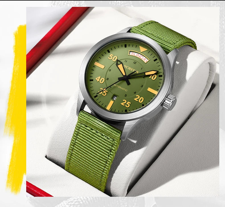OCHSTIN hommes mode luxe mécanique automatique Date semaine montre couverture arrière transparente Design créatif avec cadran calendrier vert