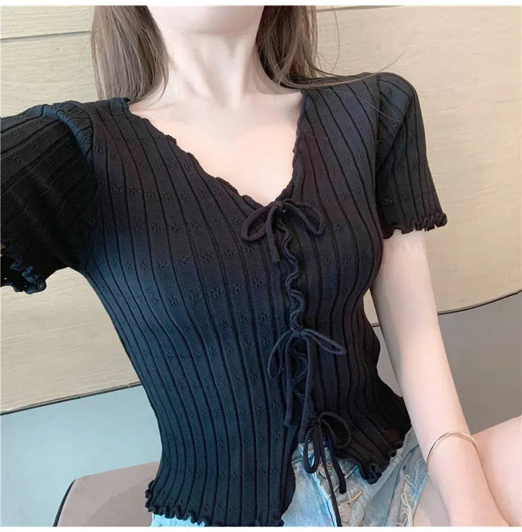 T-shirt à manches courtes pour femmes, haut court, blanc, été