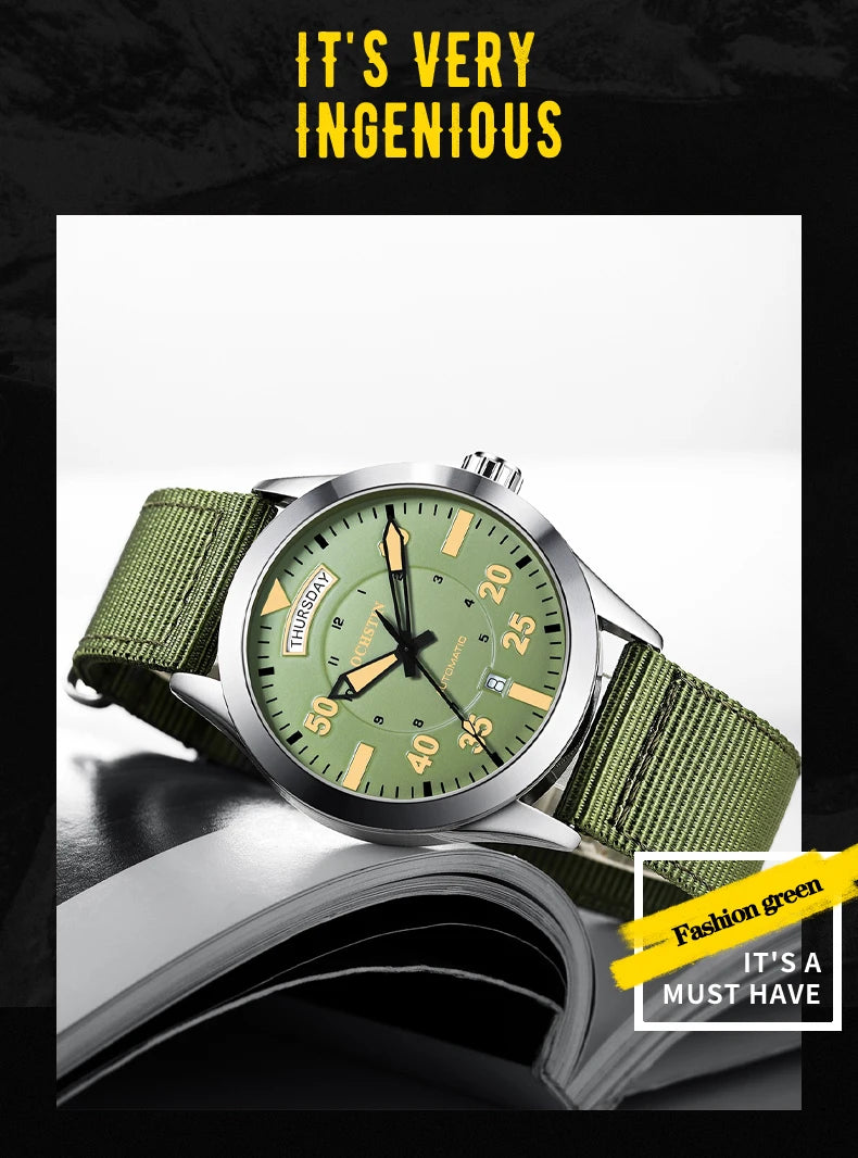 OCHSTIN hommes mode luxe mécanique automatique Date semaine montre couverture arrière transparente Design créatif avec cadran calendrier vert