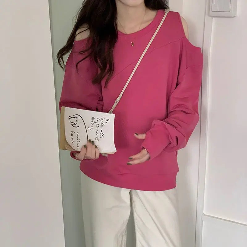 Femme T-shirt rouge Sexy vêtements ample haut uni pour les femmes épaules nues 2025 vieux Simple pas cher T-shirt élégant Original Xxl Emo T-shirt