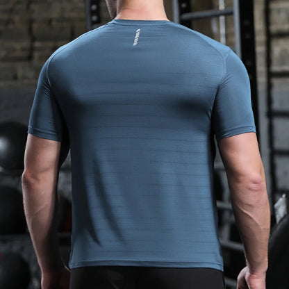 Hommes mince glace soie hauts course à manches courtes sport T-shirt gymnase Fitness entraînement musculaire sweat sec ajustement serré survêtements