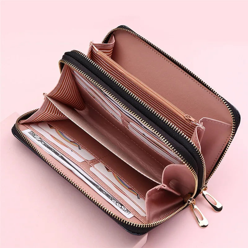 Portefeuille Long en cuir PU souple pour femmes, Double fermeture éclair, pochette pour pièces de monnaie, grande capacité, porte-carte de visite, nouvel arrivage