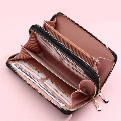 Portefeuille Long en cuir PU souple pour femmes, Double fermeture éclair, pochette pour pièces de monnaie, grande capacité, porte-carte de visite, nouvel arrivage