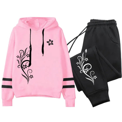 Qualité femmes survêtement quotidien en plein air automne hiver sweats à capuche décontracté une pièce rayure sweat et pantalons de survêtement confort Jogging