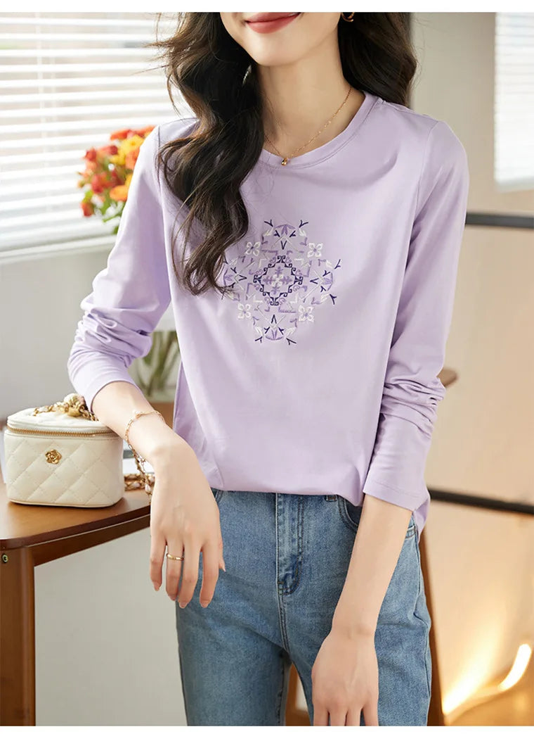 T-shirt à manches longues pour femmes, haut fin et ample, à la mode, intérieur et extérieur, printemps et automne, 2025