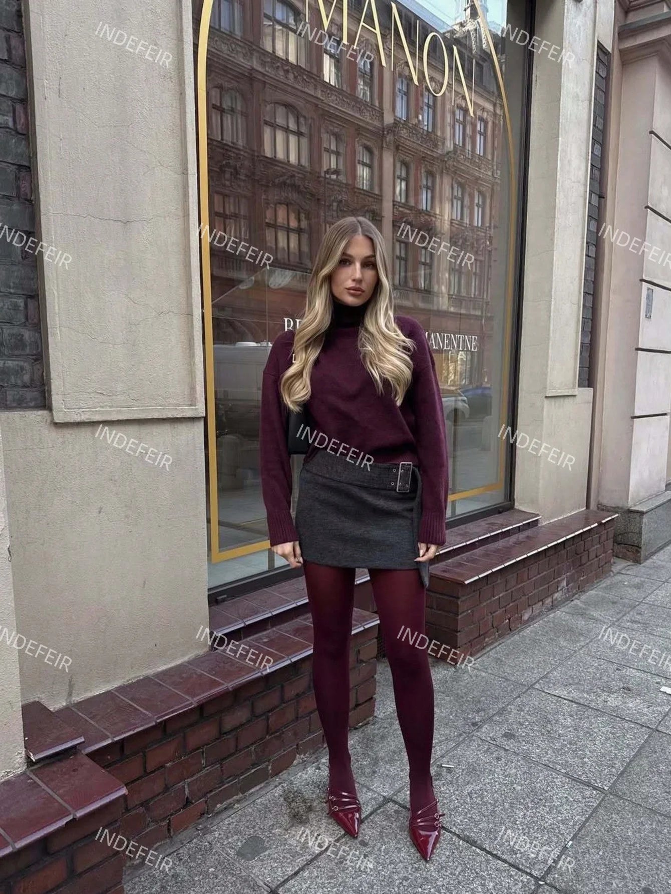 Indefeir femmes printemps nouvelle mode Simple doux basique bordeaux tricots pull tricots