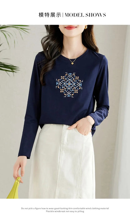 T-shirt à manches longues pour femmes, haut fin et ample, à la mode, intérieur et extérieur, printemps et automne, 2025