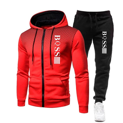 Mode imprimé survêtement pour hommes fermeture éclair sweat à capuche et pantalons de survêtement deux pièces costumes mâle décontracté Fitness Jogging ensembles de sport