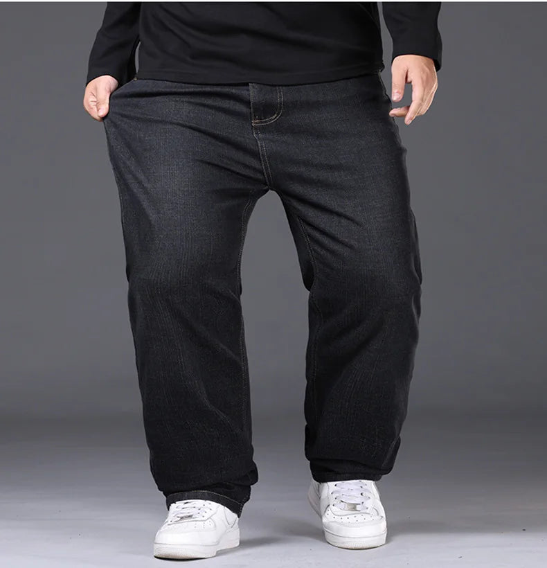 Jean extensible pour hommes, 29 à 50 tailles, pantalon en Denim à jambe droite, taille étendue, bleu/noir, Streetwear, coupe décontractée pour le travail et le décontracté