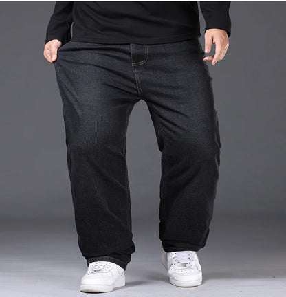 Jean extensible pour hommes, 29 à 50 tailles, pantalon en Denim à jambe droite, taille étendue, bleu/noir, Streetwear, coupe décontractée pour le travail et le décontracté