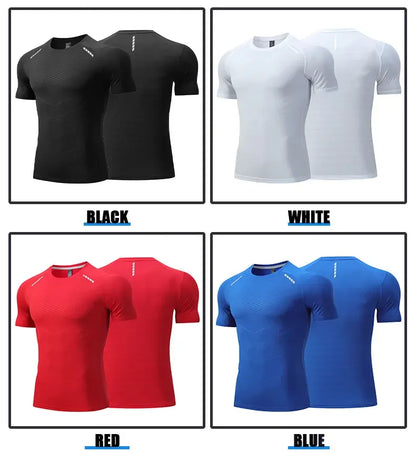 Hommes mince glace soie hauts course à manches courtes sport T-shirt gymnase Fitness entraînement musculaire sweat sec ajustement serré survêtements