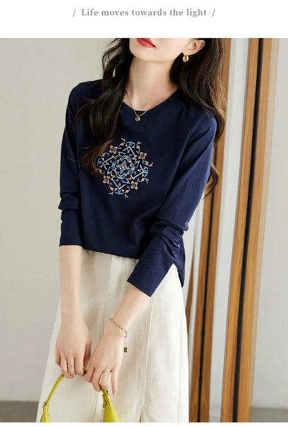 T-shirt à manches longues pour femmes, haut fin et ample, à la mode, intérieur et extérieur, printemps et automne, 2025