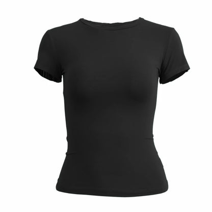 Femme vêtements à manches courtes T-shirt coupe ajustée hauts femme col rond tricoté gaine T-shirt vêtements de rue sexe sportif 2024 Y2K New2410