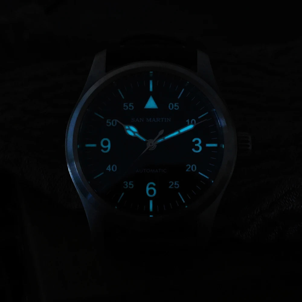 San Martin – montre pilote pour hommes, 37mm, Miyota 8215, mode Simple, militaire, automatique, mécanique, étanche à 100m, BGW-9