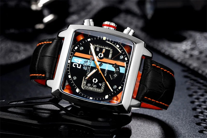 Montres de marque originale pour hommes, Design de luxe, montre mécanique carrée, bracelet en cuir, étanche, Date, semaine