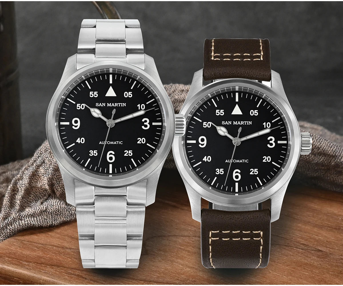San Martin – montre pilote pour hommes, 37mm, Miyota 8215, mode Simple, militaire, automatique, mécanique, étanche à 100m, BGW-9