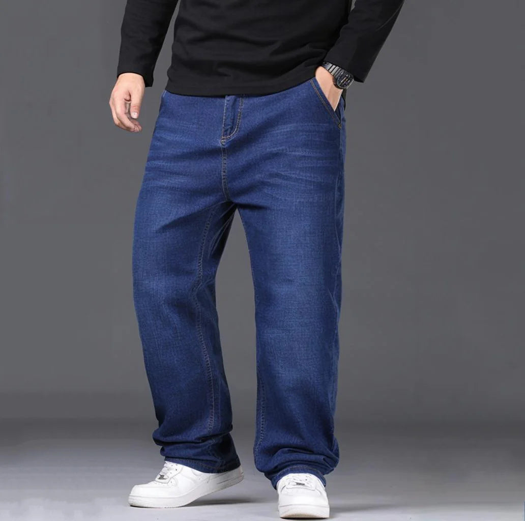 Jean extensible pour hommes, 29 à 50 tailles, pantalon en Denim à jambe droite, taille étendue, bleu/noir, Streetwear, coupe décontractée pour le travail et le décontracté