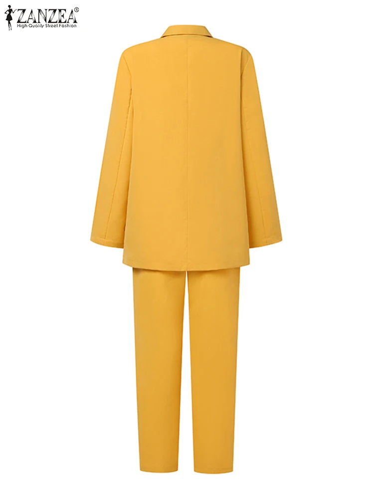 ZANZEA femmes mode 2 pièces Blazer costumes cranté revers à manches longues Blazer pantalon ensembles élégant bureau dame solide 2 pièces tenues
