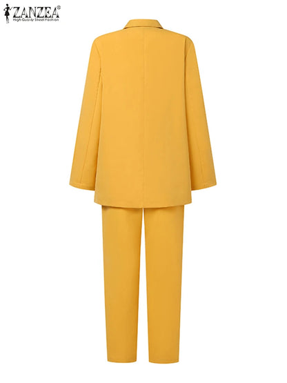 ZANZEA femmes mode 2 pièces Blazer costumes cranté revers à manches longues Blazer pantalon ensembles élégant bureau dame solide 2 pièces tenues