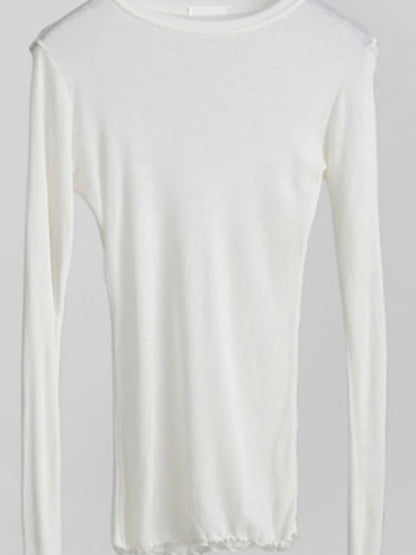 T-shirt uni à manches longues pour femmes, de haute qualité, élastique, basique, décontracté, Sexy, fin, transparent