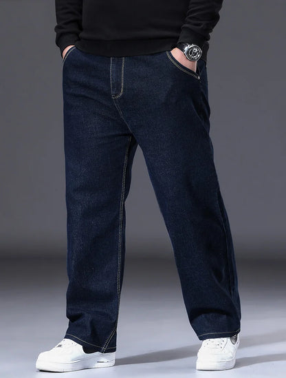 Jean extensible pour hommes, 29 à 50 tailles, pantalon en Denim à jambe droite, taille étendue, bleu/noir, Streetwear, coupe décontractée pour le travail et le décontracté
