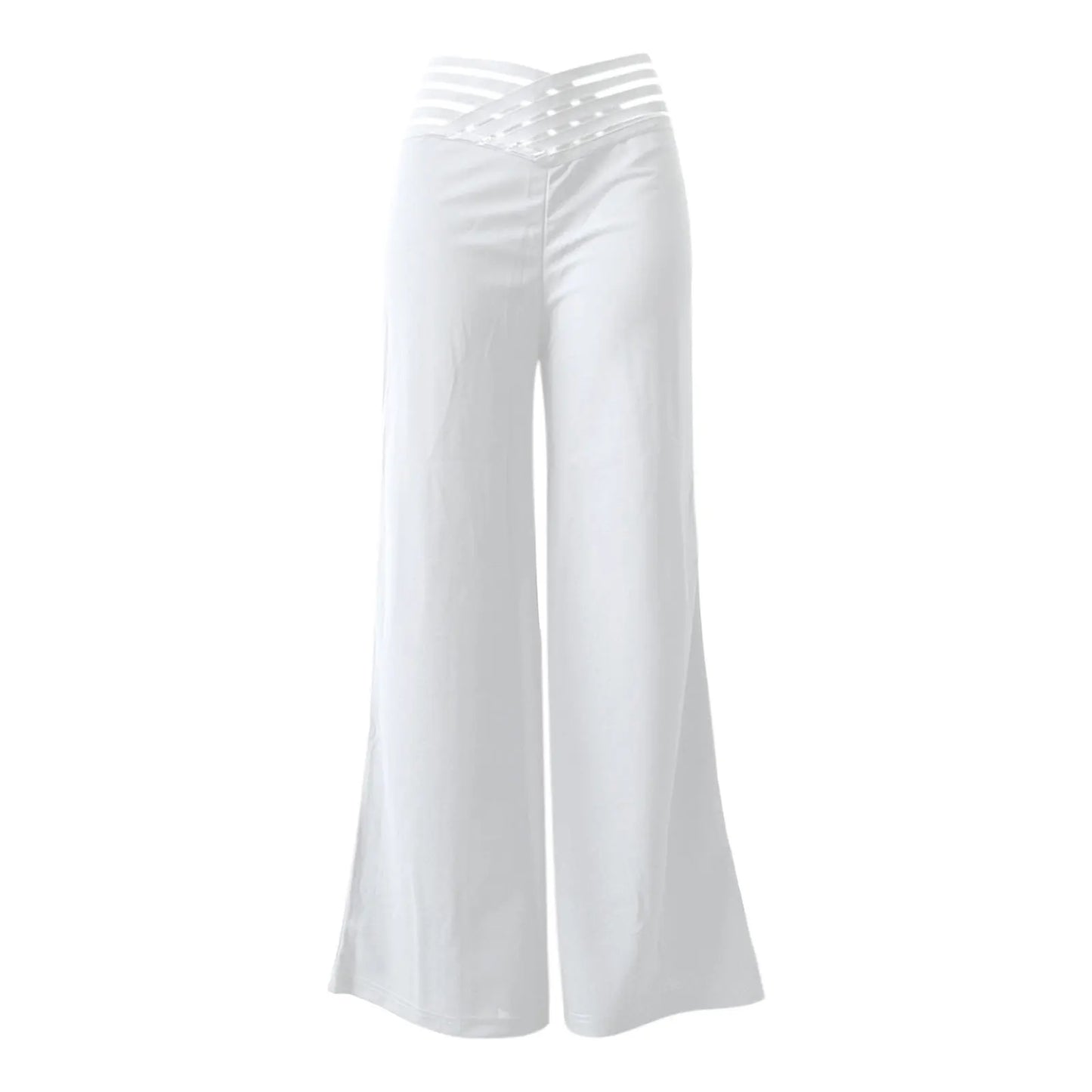 Pantalon évasé pour femmes, élégant, bureau, décontracté, taille haute, printemps été, solide, croisé, maille transparente, Patch, jambes larges