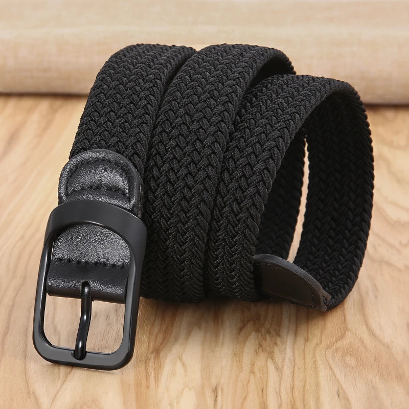 Ceinture tissée élastique en toile extensible pour hommes et femmes, sans trous, sans poinçon, pour pantalons d'étudiant polyvalents de Style coréen