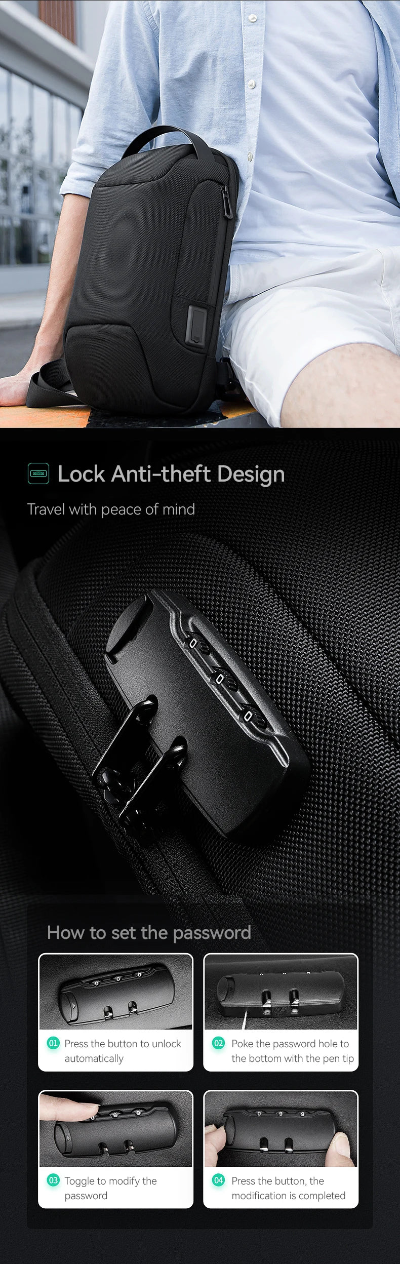 MarkRyden ODYSSEY MINI: sac à bandoulière étanche antivol de Style décontracté pour hommes