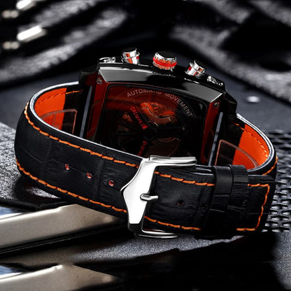 Montres de marque originale pour hommes, Design de luxe, montre mécanique carrée, bracelet en cuir, étanche, Date, semaine