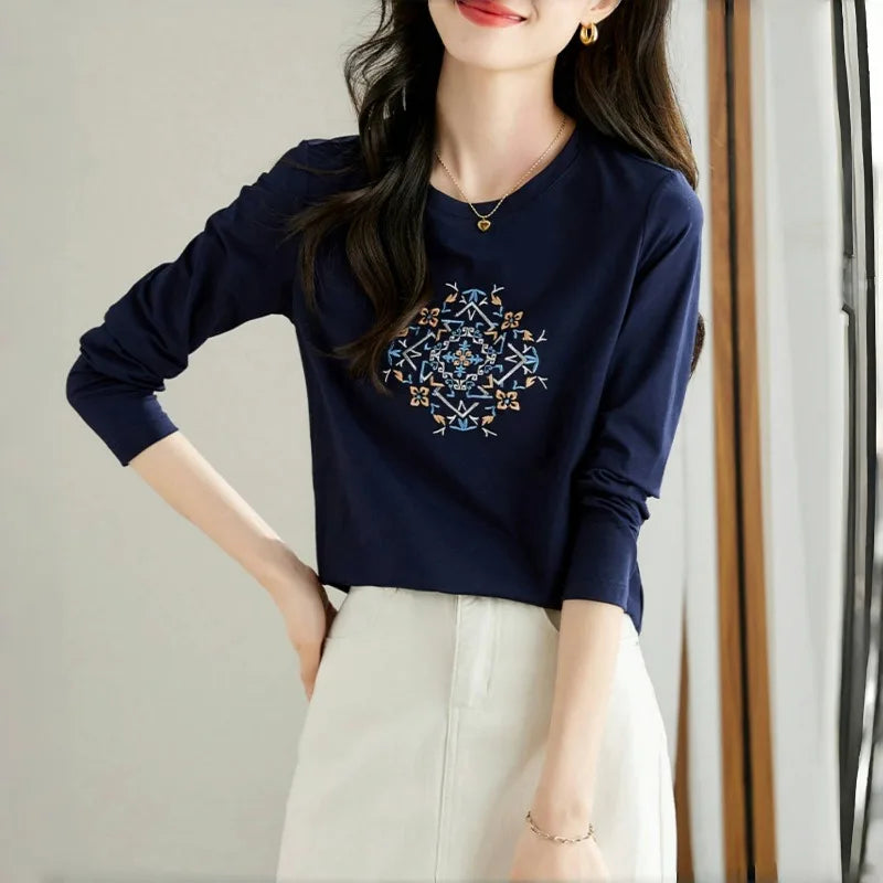 T-shirt à manches longues pour femmes, haut fin et ample, à la mode, intérieur et extérieur, printemps et automne, 2025