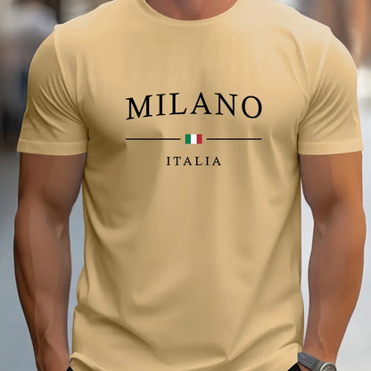 MILANO-T-shirt à Manches Courtes et Col Rond pour Homme, Haut Décontracté, Confortable, Lettre Imprimée, Été, 100% Coton, Mode