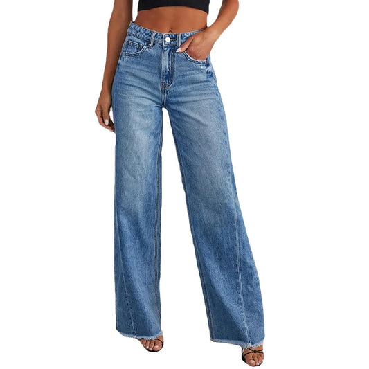 Femmes Denim jean confortable jambe large taille haute mode pantalon ample printemps automne à la mode pantalon droit pantalons De Mujer