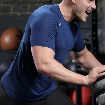 Hommes mince glace soie hauts course à manches courtes sport T-shirt gymnase Fitness entraînement musculaire sweat sec ajustement serré survêtements