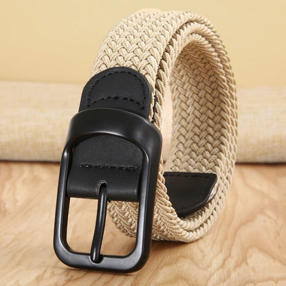 Ceinture tissée élastique en toile extensible pour hommes et femmes, sans trous, sans poinçon, pour pantalons d'étudiant polyvalents de Style coréen
