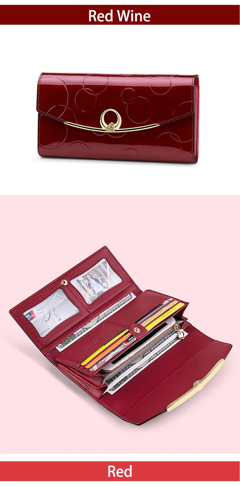 Portefeuilles en cuir véritable 	 Sacs à main de luxe pour femmes, porte-carte RFID, Long sac à main de bonne qualité, cadeau pour dames