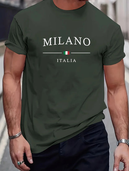 MILANO-T-shirt à Manches Courtes et Col Rond pour Homme, Haut Décontracté, Confortable, Lettre Imprimée, Été, 100% Coton, Mode